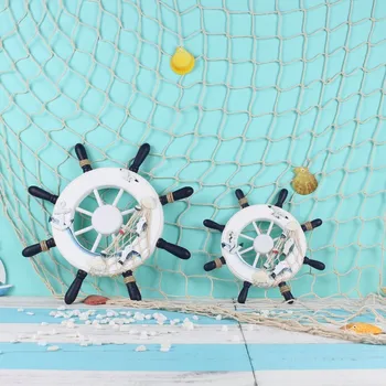

Mediterranean Style Helmsman Wooden Boat Ship Rudder Fishing Net Home Wall Nautical Decoration Wheel Wood Craft Decor Mount