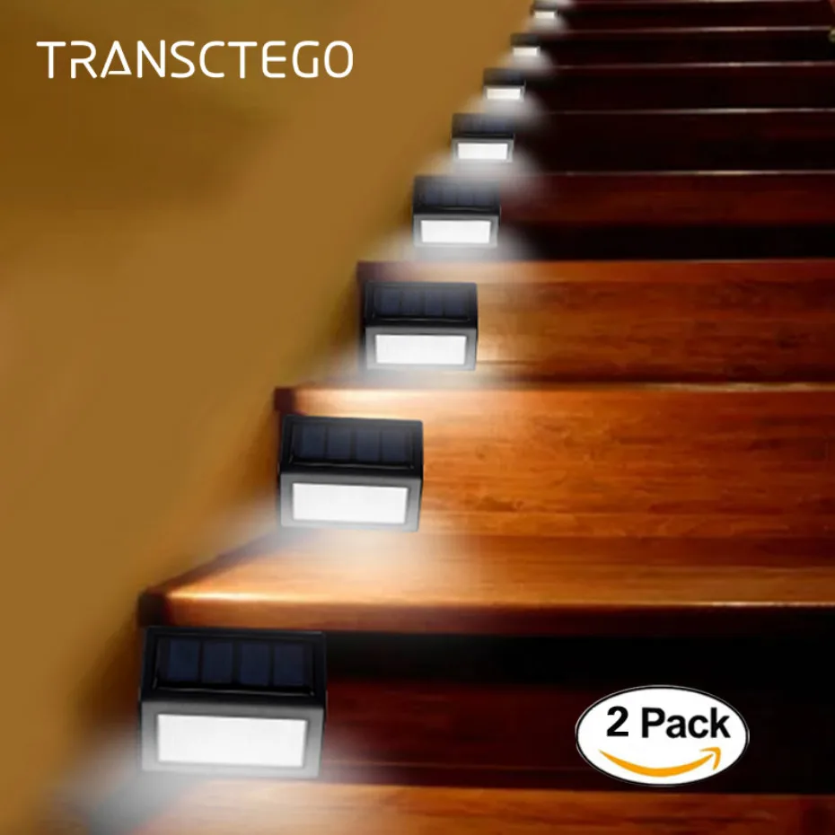 

2PCS 6 LED Solar Powered Wall Light Outdoor Stair Step Light Sensor Waterproof For Fence Path Garden Pathway Lantern Solar Lamp