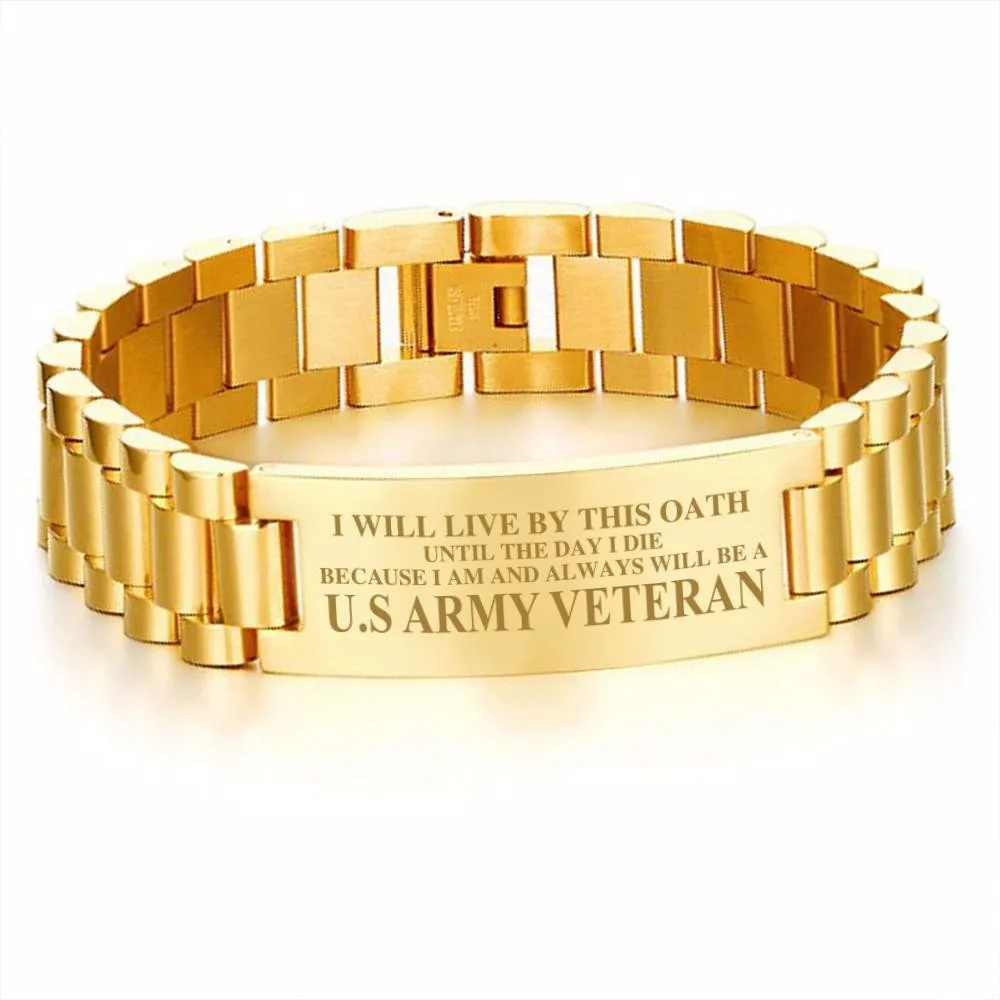 

Vnox Gold Tone Stainless Steel Tough Man Bracelets US Drop Shipping Bangle- U.S ARMY VETERAN Engraved