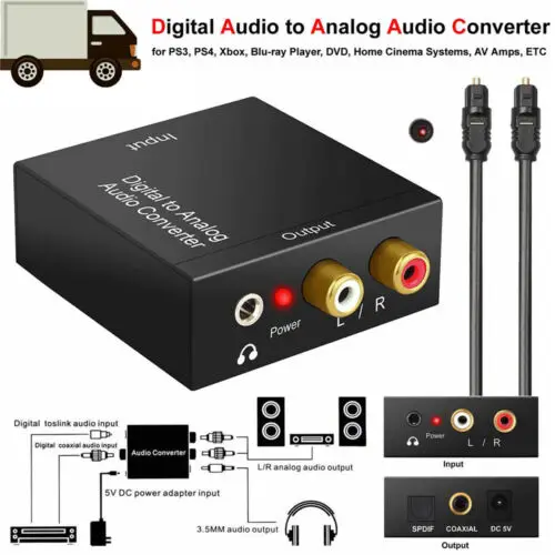 

Optical Coaxial Toslink Digital to Analog Audio Converter Adapter RCA L/R 3.5MM