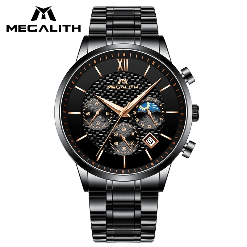 

MEGALITH Fashion Watches For Mens Waterproof Date Analogue Mens Wrist Watches Luxury Steel Strap Sport Quartz Men Clock