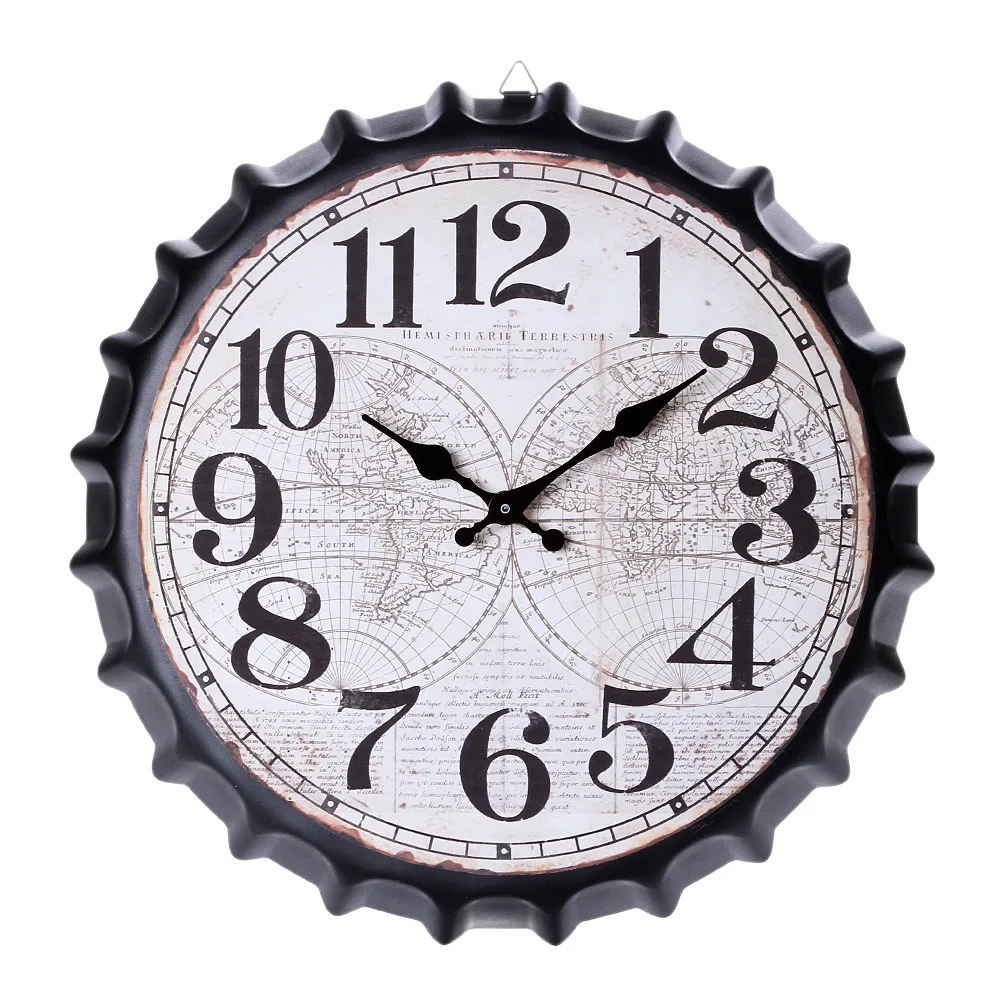 Vintage 3D Bottle Cap Wall Clock Noiseless Quartz Movement Clocks For Home Office Decoration