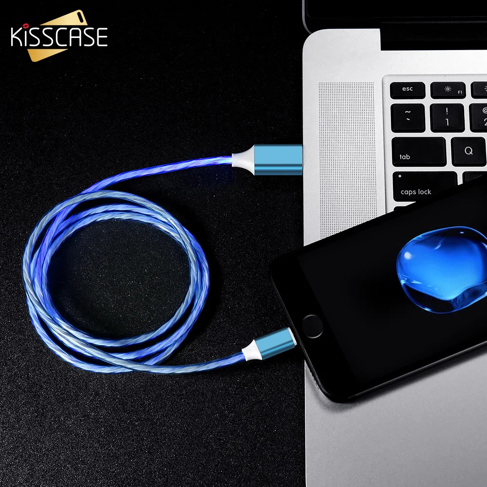 KISSCASE usb-кабель со светом для iPhone X XS MAX XR Flash светящийся кабель 7 8 6 6s плюс Дата