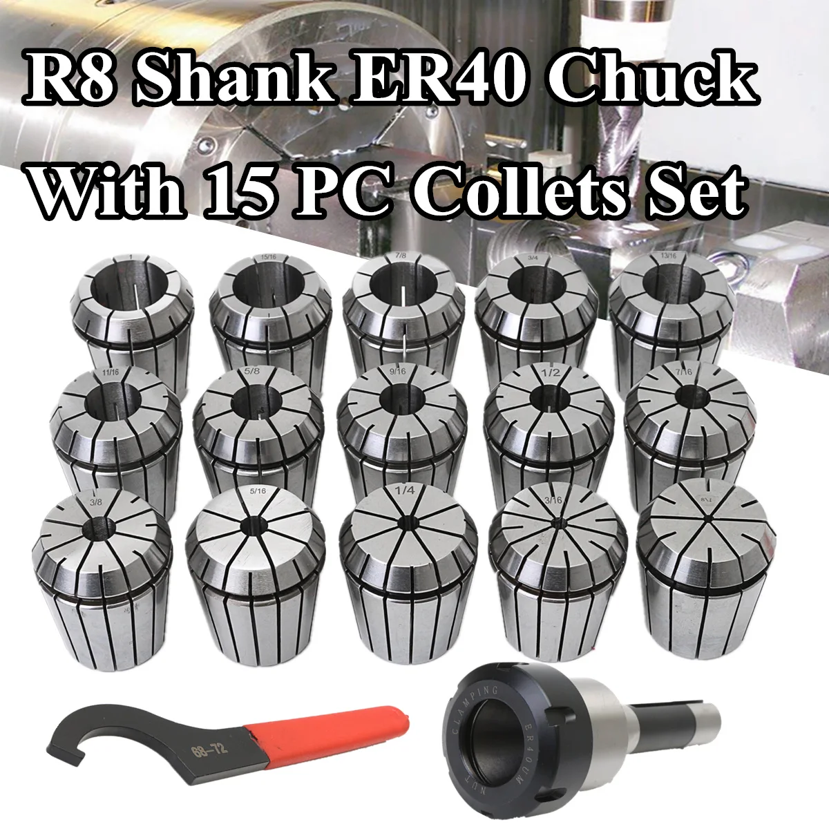 

Precision 15Pcs ER40 Spring Collets Set Alloy Spring Steel + CNC Milling Lathe R8 Shank ER40 Collet Chuck Rod