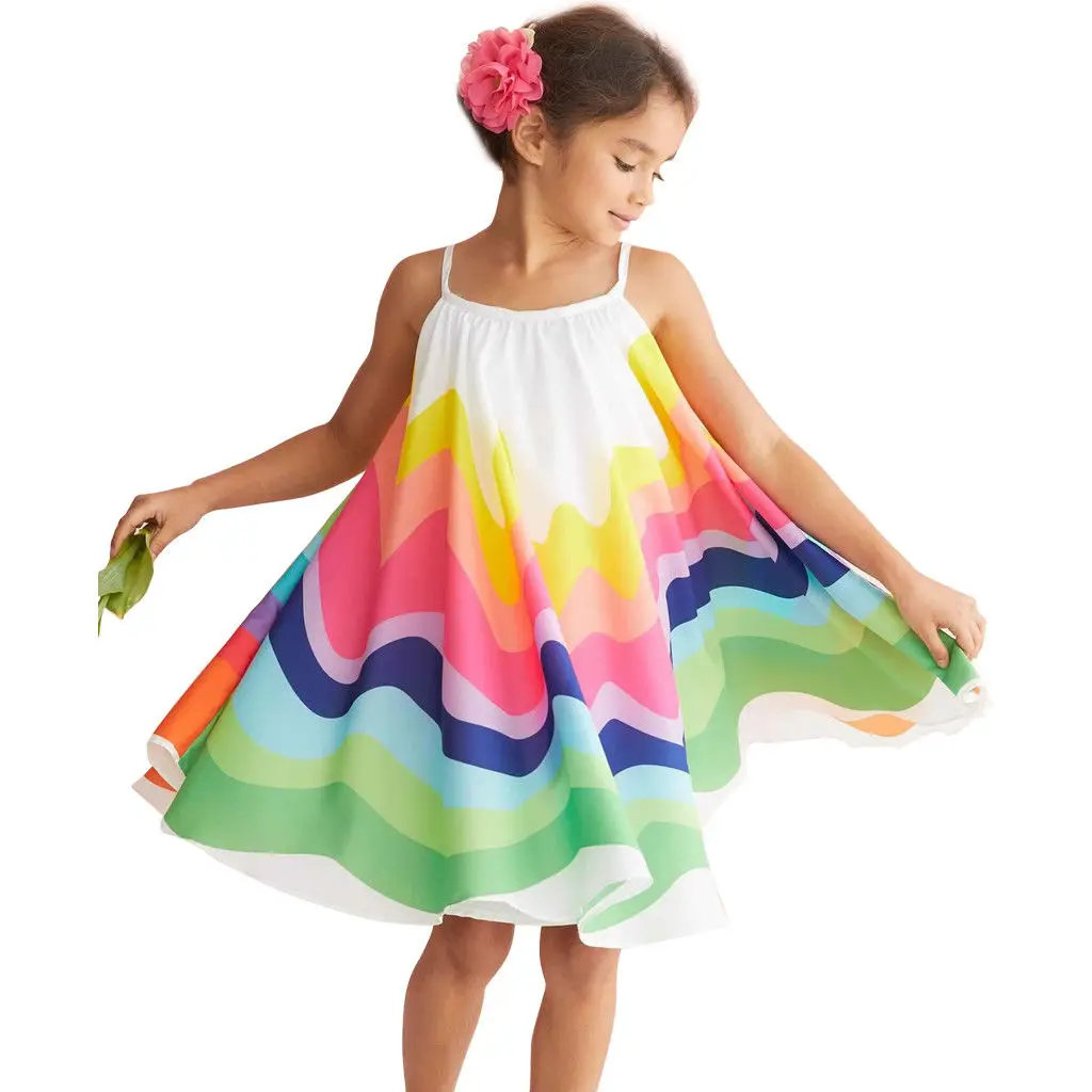 

Toddler Baby Lovely Girl Dress Summer Cotton Clothes Long Dress Rainbow Party Beach Sling Dress Outfits