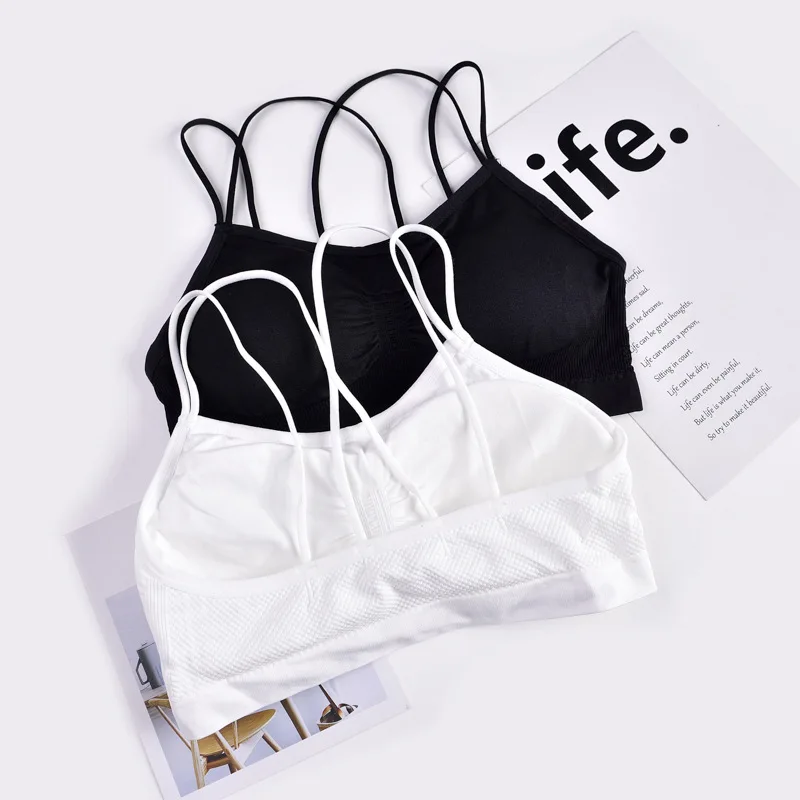 

Sexy beauty back seamless underwear female thin strap cross wrap chest anti-lighting sports vest student