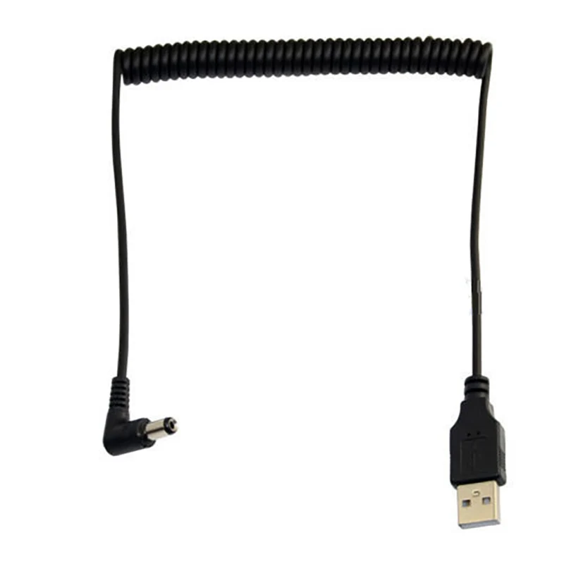 

5FT/1.5M Spring Coiled USB Cable, USB 2.0 A Male Plug to DC Power Jack 5.5mm x2.1mm Cord Cable Black (DC5.5x2.1 Black 90 Degre