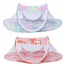 Складной мультяшный детский матрас с москитной сеткой, сетчатый навес для кровати, милый матрас, 110x60x38 см, розовый, зеленый, для кемпинга, путешествий