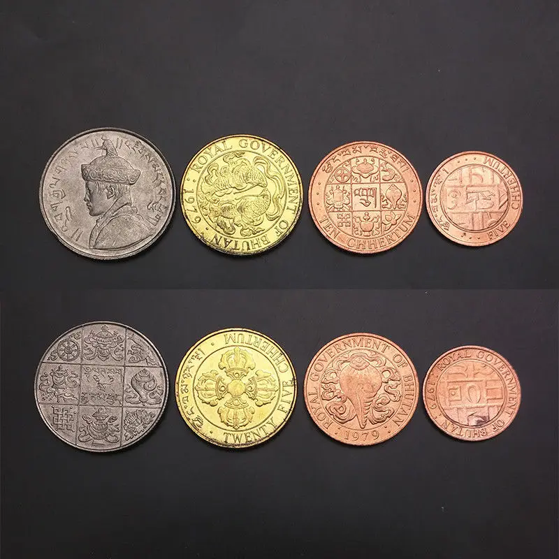 

Bhutan 4 Pieces COINS, 5+10+25 Chetrums +1/2 Rupee Coin, AUNC-UNC, Unirculated, Collection, 100% Real Original Genuine coins
