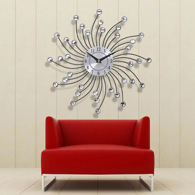 

33cm Modern Design 3D Large Wall Clock Metal Crystal Modern Home Decoration Silent Clocks for Living Room Office Wall Clocks