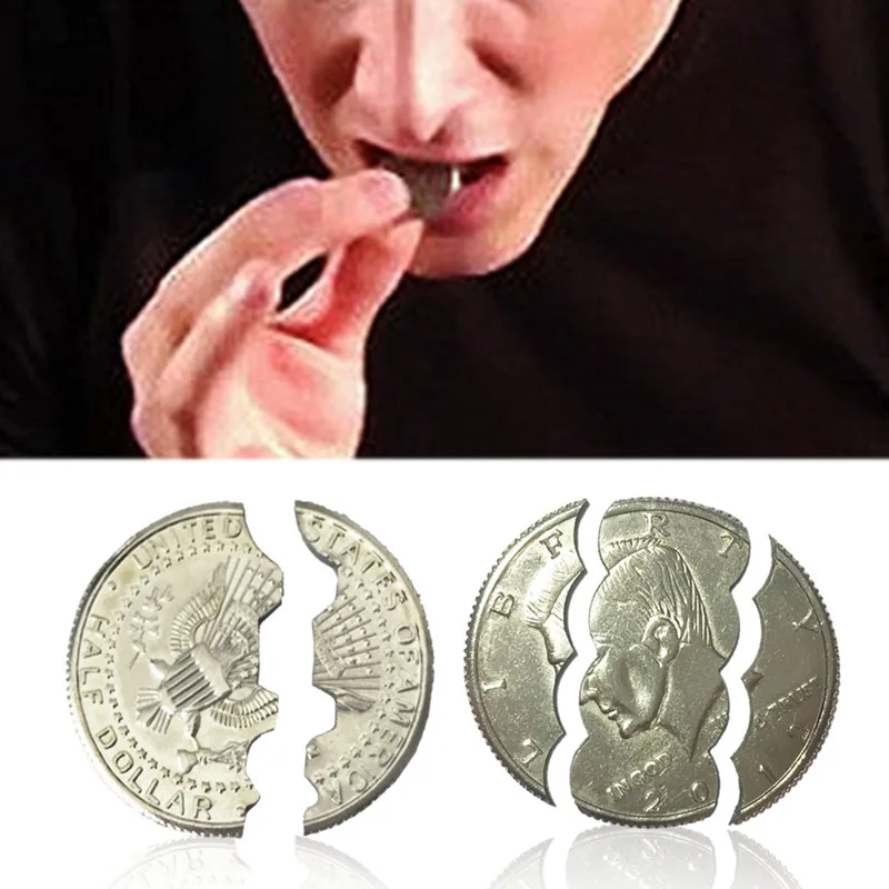 

Bite Coin Close-Up Illusion & Restored Magic Out Half Quarter Magic Dollar Trick
