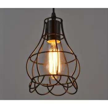 

2PCS 220V E27 Single Head Industrial Style Pendant Light Retro Restaurant Iron Cage Pendant Lamp(Black)