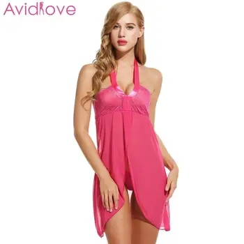 

Avidlove Women Sexy Babydoll Dress Sexy Lingerie Lace Plus Size Patchwrok Floral Sleepwear Halter Hollow Nightwear Hot Erotic