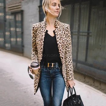 

Fashion Women Autumn Leopard Print Coats and jackets elegant Winter Cardigan femme Ladies veste femme Streetwear dames kleding