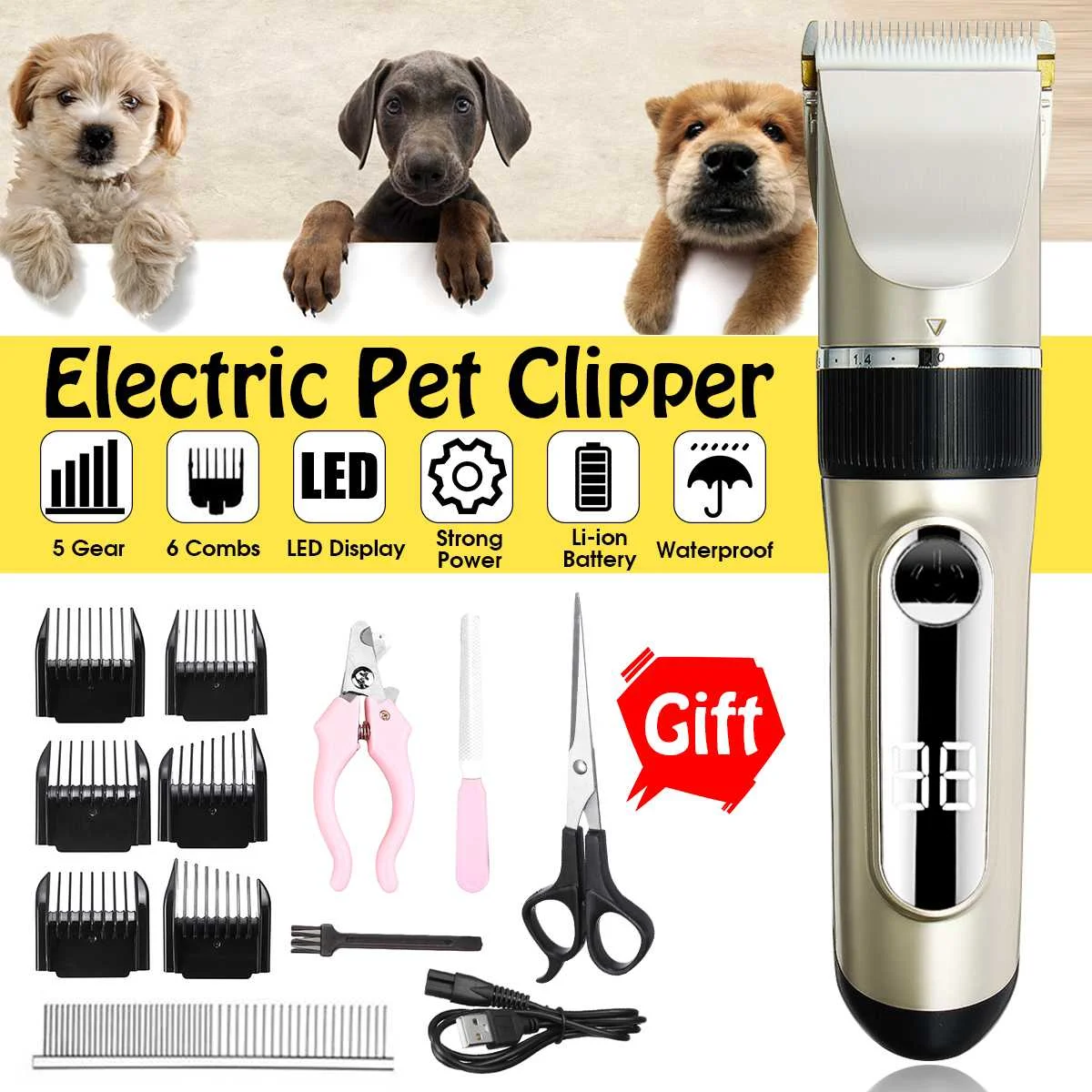 

Dog Hair Trimmer Cat Dog Pet Professional Electric Hair Clipper LED Rechargeable Shaver Remover Dog Haircut Grooming Machine