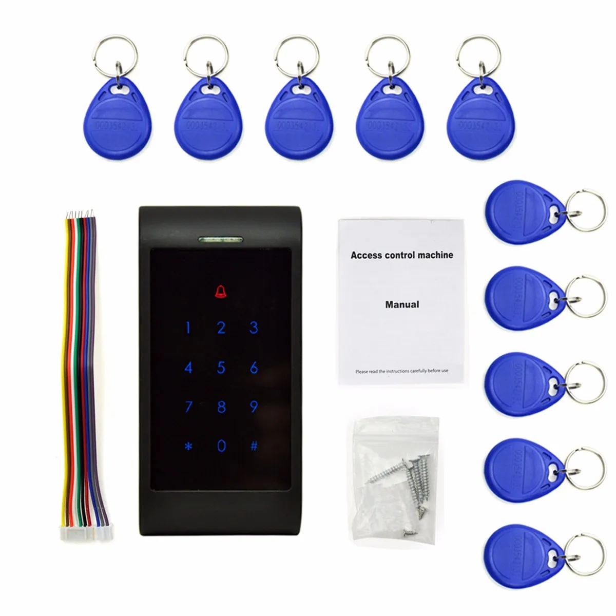 

125khz Metal for Touch Screen Keypad Access Controller Door Lock Coded Lock System Model Card Reader+10 Key Fobs