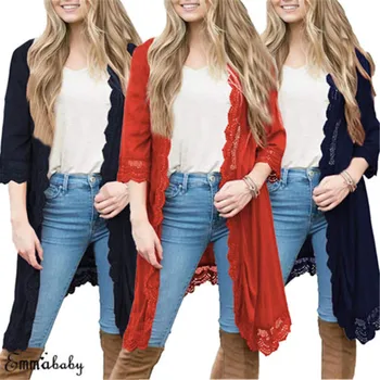 

Women Autumn Winter Long Sleeve Casual Lace Cardigan Lady Long Coat Jacket Plus