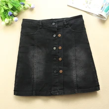 Весенне-осенняя женская джинсовая мини-юбка с завышенной талией, карманами и пуговицами, Женская Повседневная джинсовая юбка трапециевидной формы Saias
