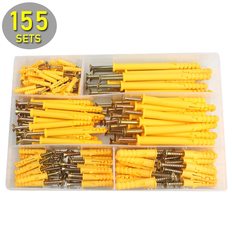 

Multi Size Self Drilling Drywall 155 Sets Plastic for Fixing Curtains, Calligraphy, Wall Cabinets Expansion Anchors Kit