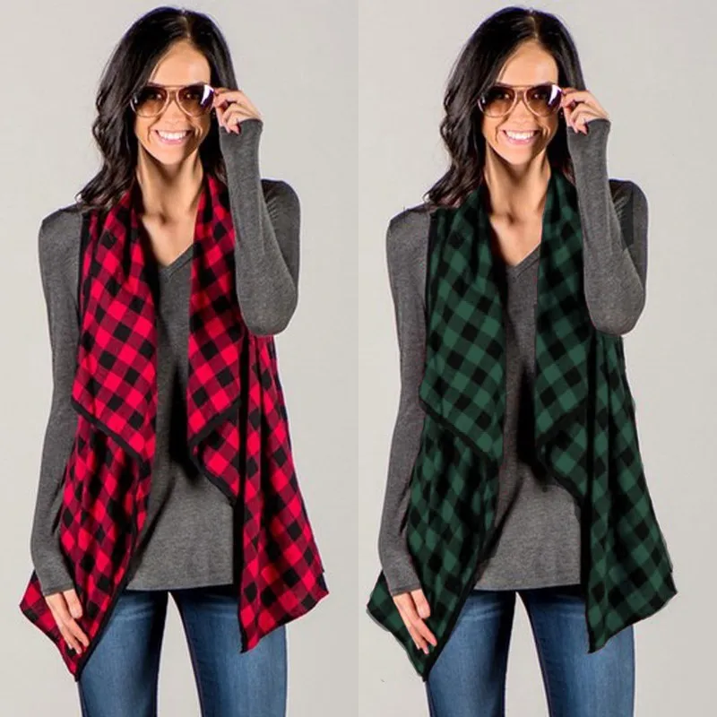 Vest Women Gilet Check Plaid Waistcoat Celmia 2018 Autumn Chaleco Mujer Colete Sleeveless Jacket Cardigan Outwear Coat Plus Size