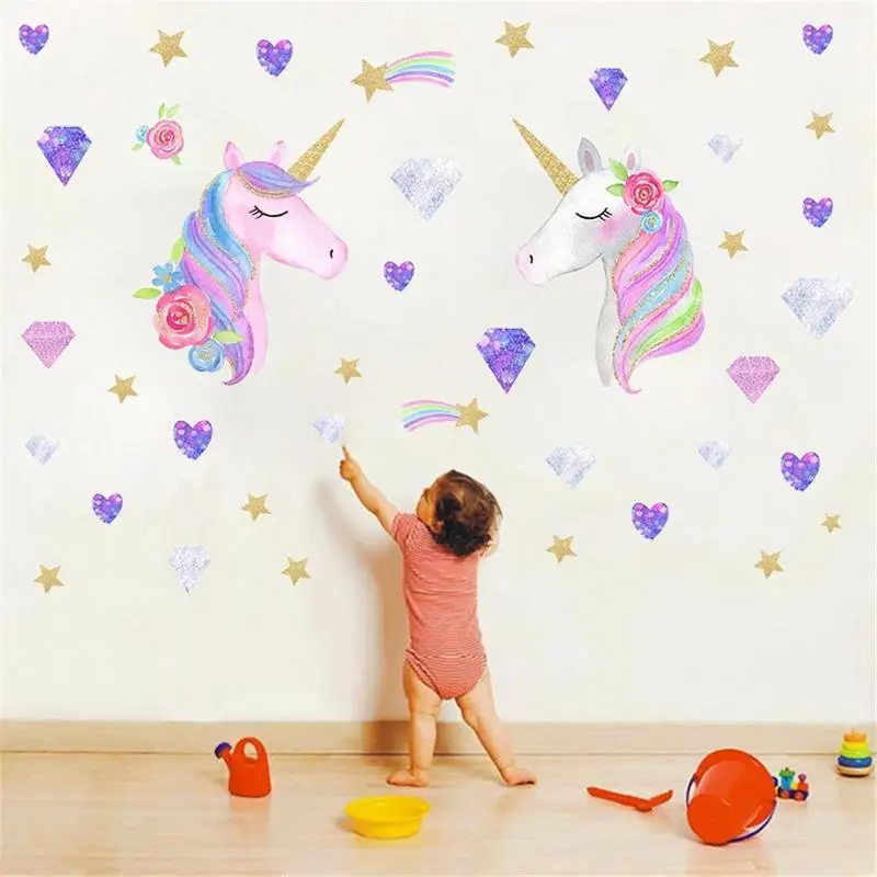 

HOT Colorful Fantasy Unicorn Stars Rainbow Wall Sticker DIY Wall Art Girls Bedroom Wall Decal Art Decal DIY Nursery Home Decor