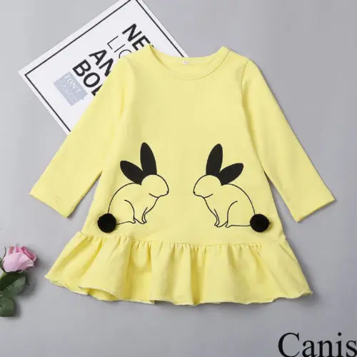 2019 Easter Dress Cute Yellow Bunny Toddler Kids Baby Girls Top Dress