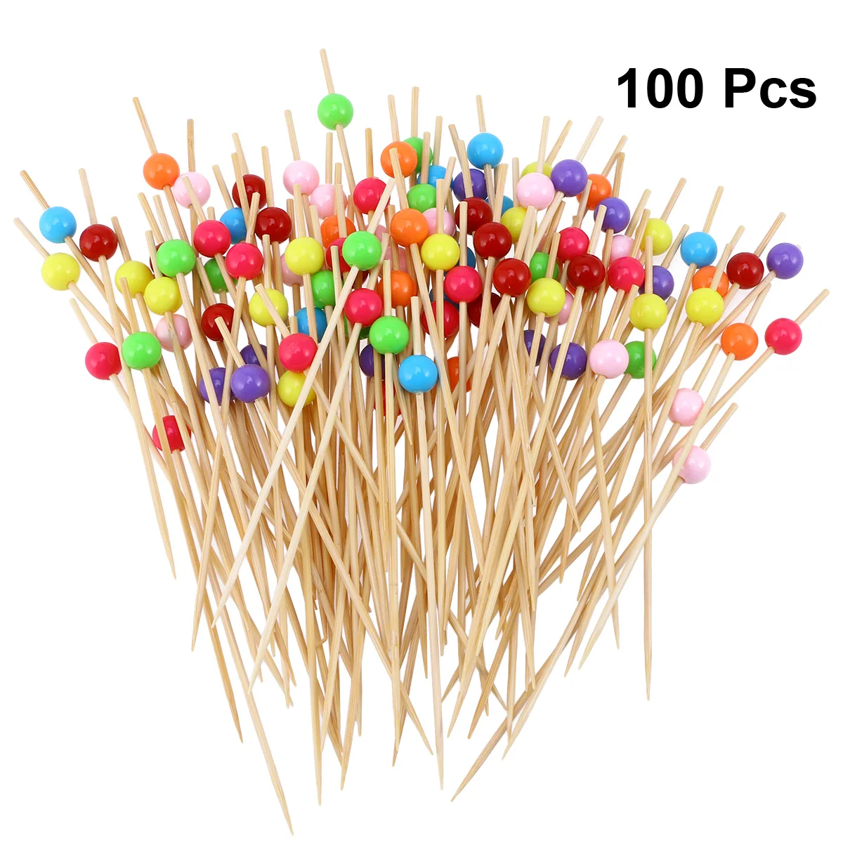 100 Pcs 12 cm Cocktail Picks Colorful Round Beads Creative Handmade