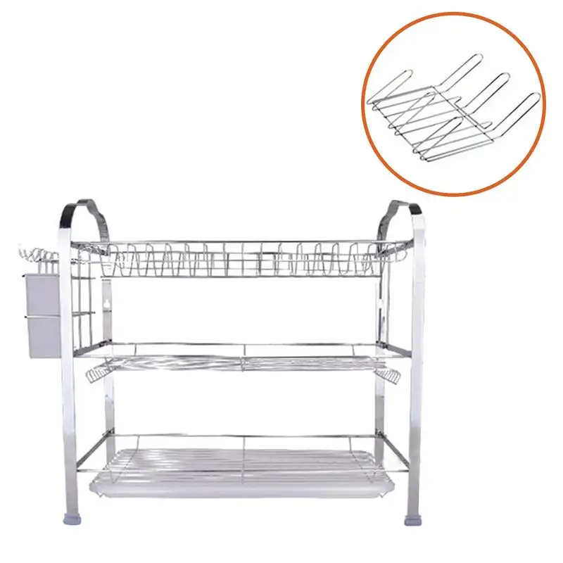 

Storage Rack Drying Three Layer Chrome Plate Drain Rack Storage Rack with Drainage Board Cutlery Cup Dish Racks 3-Tier Dishrack