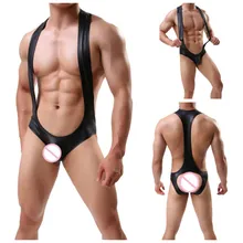 Искусственная кожа стринги боди мужской сексуальный бандаж боди костюм мужское белье для геев нижнее белье открытая ягодица комбинезон на подтяжках боди