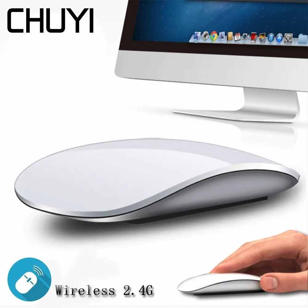 Цена CHUYI, беспроводная Волшебная мышь, сенсорная прокрутка, тонкая USB оптическая компьютерная мышь, ультра тонкая мышь Sem Fio для Mac, Apple, ноутбука, но...