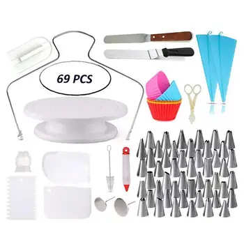 

2019 New 69 Pieces Cake Decorating Supplies Turntable Piping Tip Nozzle Pastry Bag DIY Baking Decorating Kitchen Tools