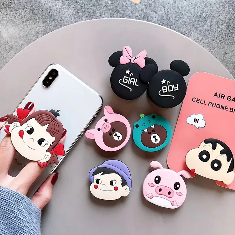 20pcs/lot Funny Cartoon Novelty 3D Silicone Phone stand holder Sticker for iPhone iPad Huawei cellphone accessories