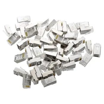 

50 Pcs Silver Tone Shielded RJ45 8P8C Network Cable CAT5 End Plug