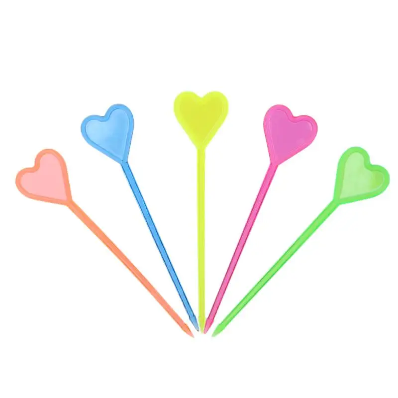 

50pcs Disposable Plastic Colorful Stick Love Heart Arrow Shape Fruit Fork