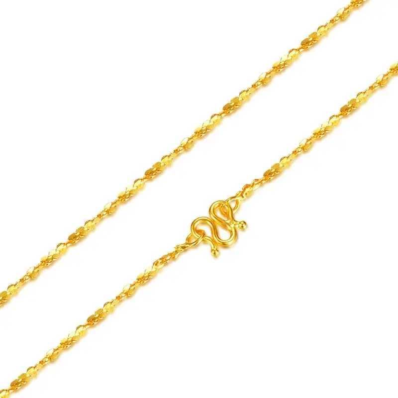 

Solid 24K Yellow Gold Necklace Classic Star Link Chain Necklace 16.5 INCH