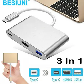 

Type C USB 3.1 to USB-C 4K HDMI USB 3.0 Adapter Cable 3 in 1 Hub For Macbook Pro 30A30