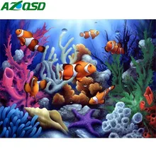 Azqsd Алмазная мозаика морского дна пейзаж, картина, выложенная алмазами Рыбы DIY полный квадратный Круглый Стразы для вышивки украшения дома