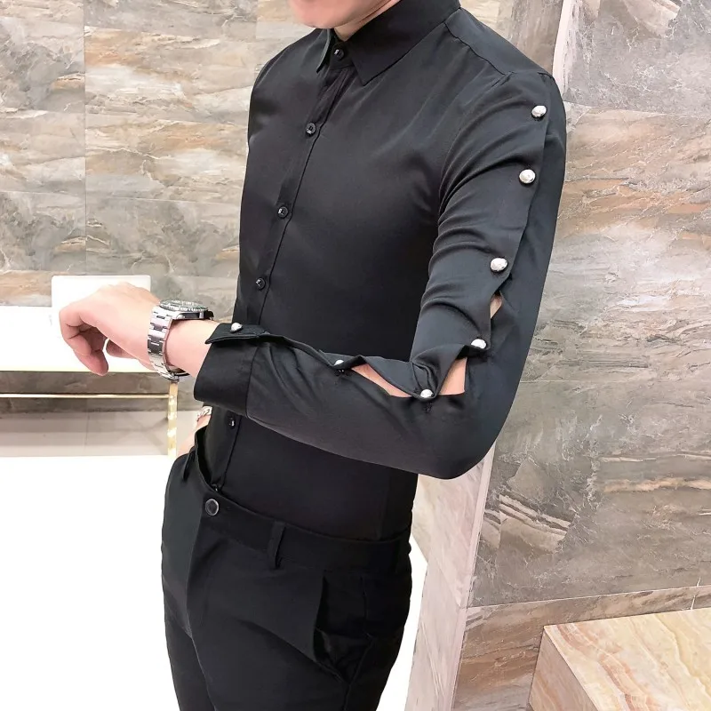 

2019 New Male Long Sleeve Solid Color Shirt Camisa Hombre Camisa Masculina Trend Men Club Party Wedding Shirt Men Chemise Homme