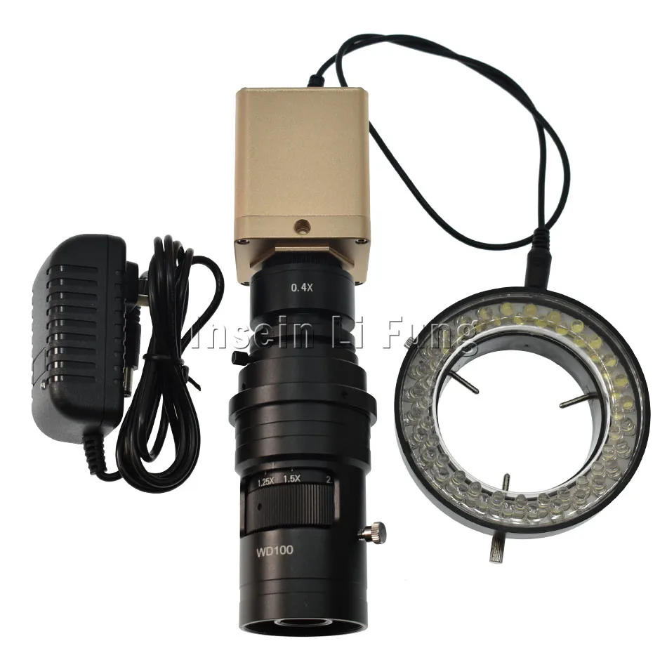 

HD 1080P HDMI VGA USB Microscope Camera+10X-200X Adjustable Magnification Zoom C-mount Lens Working Distance 100-150mm+LED Light