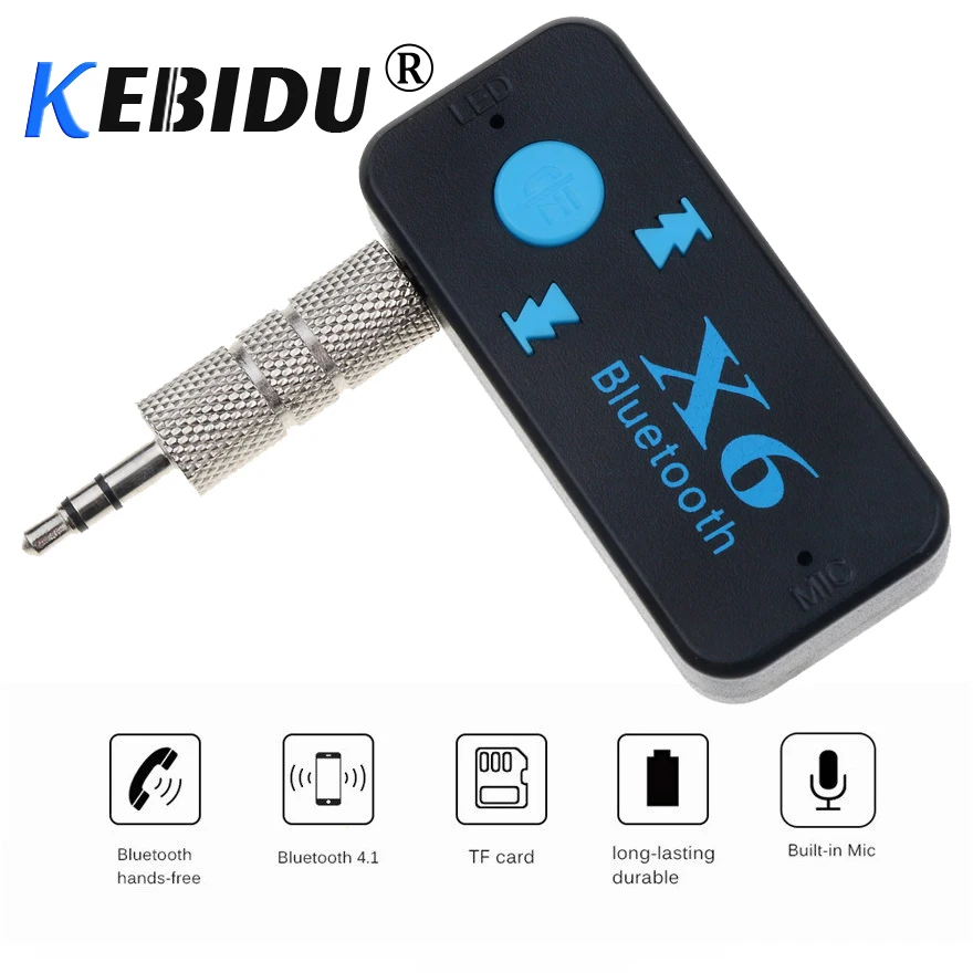 Kebidu X6 адаптер HandFree Bluetooth приемник автомобильный Bluetooth 4,1 Aux комплект музыка 3,5 мм аудио стерео Bluetooth автомобильный комплект приемник