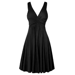Женское платье на бретельках, глубокий v-образный вырез, платья без рукавов, тонкая большая юбка-клеш Плиссированное Платье Яркого цвета