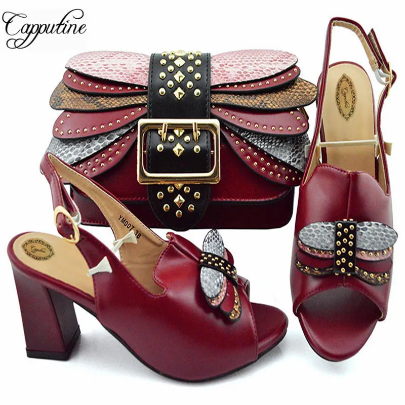 

New Arrival Italian Ladies Shoes And Matching Bags Set African Style Pumps 8CM Shoes And Bag For Party Size 38-43 YM007