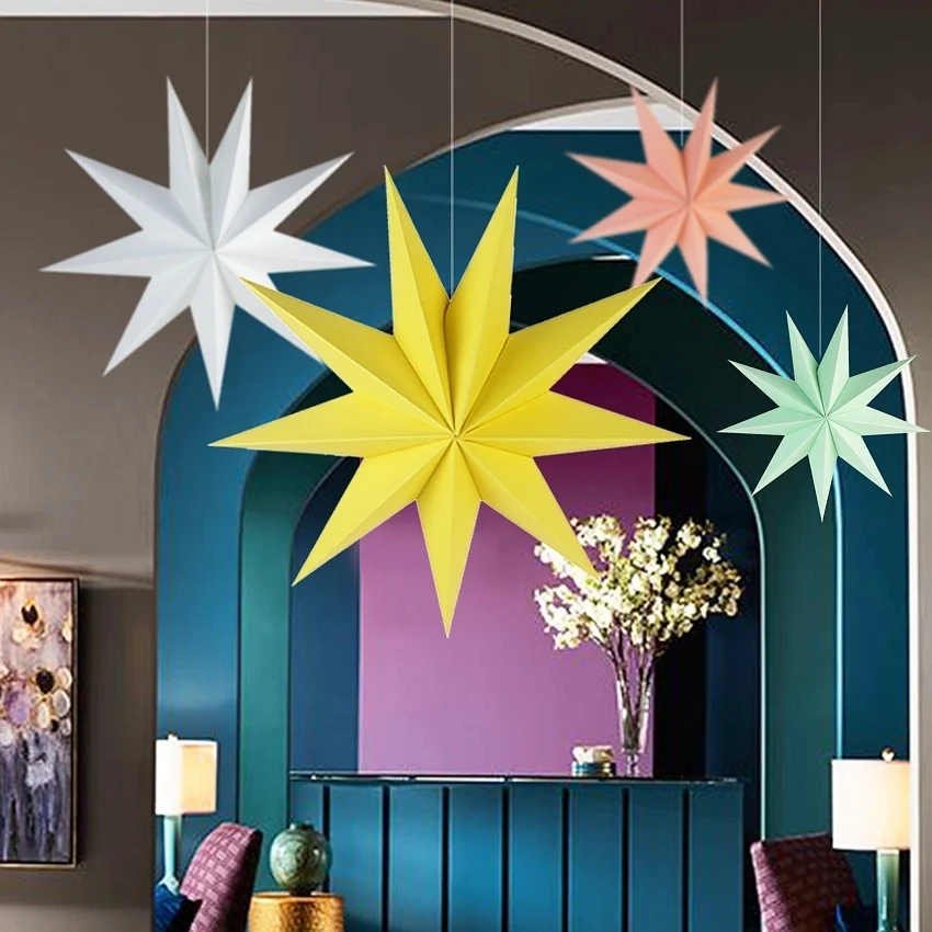 2 шт бумажные фонарики в виде звезд с девятью острыми звездами для украшения
