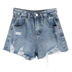 2019 женские джинсовые шорты модные с высокой талией джинсовые шорты рваные летние уличная женская повседневная короткая Feminino