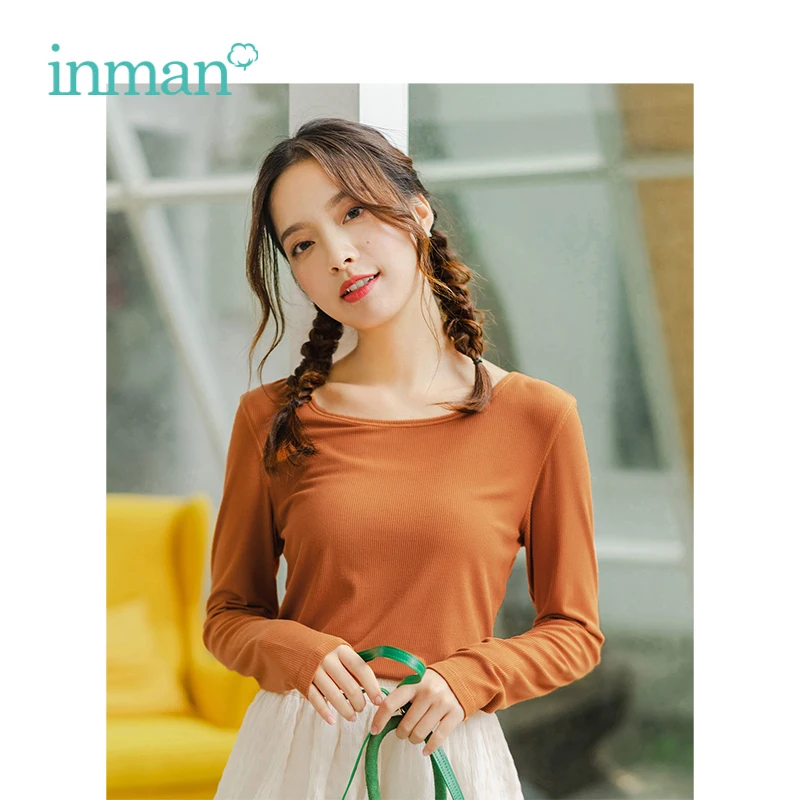 

INMAN Autumn New Arrival Solid Color O-neck Loose Casual All Matched Long Sleeves Women T-shirt