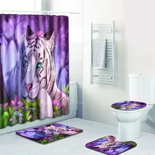 3d занавески для душа с изображением мечтательного тигра, занавески для кошек, занавески для ванной комнаты, полиэфирная ткань, домашний декор, набор для ванной комнаты, Ковровые Коврики для ванной, покрытие для унитаза