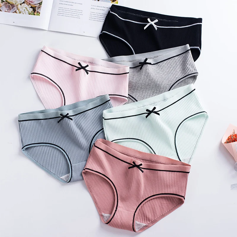 

Breathable Fashion Sexy Underwear Female Intimates Striped Bowknot Simple Causal 1PC New Briefs Lingerie Panties Women
