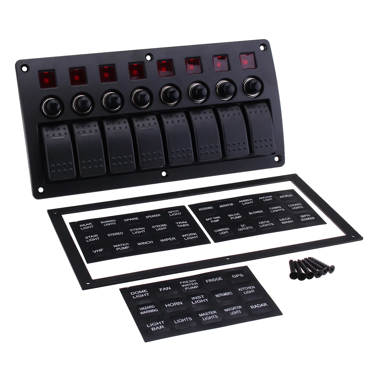 

8 Gang 12V 24V Red Light Car Marine Boat Rocker Switch Panel Circuit Breakers Overload Protected Car Switch Panel