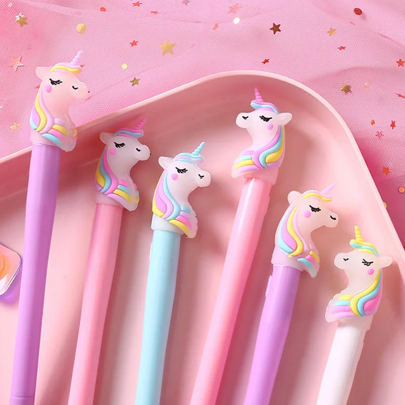 Kawaii Единорог ручки милые Светодиодные Гелевые Ручки Новинка обычные для детей