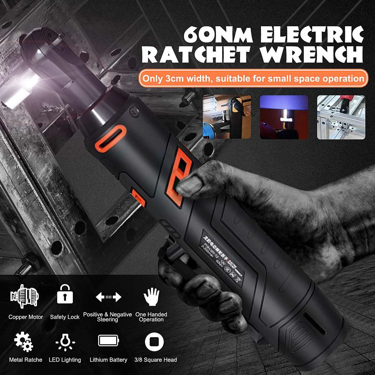 

12V Electric Wrench Kit 3/8 Cordless Ratchet Wrench Rechargeable Scaffolding 60NM Torque Ratchet With Sockets Tools